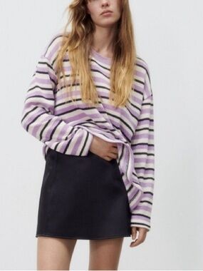 Zara Lavender, White & Black Striped Knit Top
